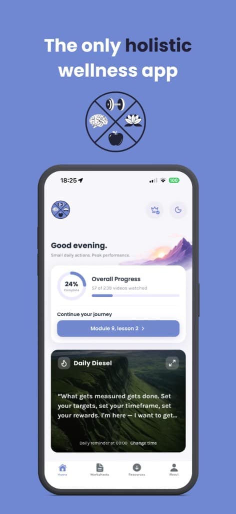 Peak Performance Code holistic wellness app home screen